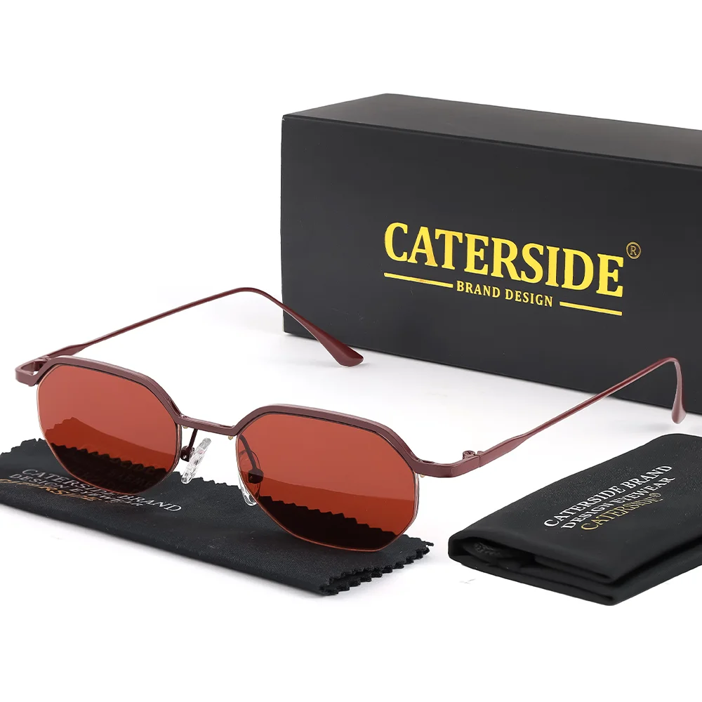 CATERSIDE Neue Retro-Sonnenbrille für Herren, polygonale Punk-Sonnenbrille mit kleinem Halbrahmen für Damen, Geschäftsreisen, Party, Brillen, UV400