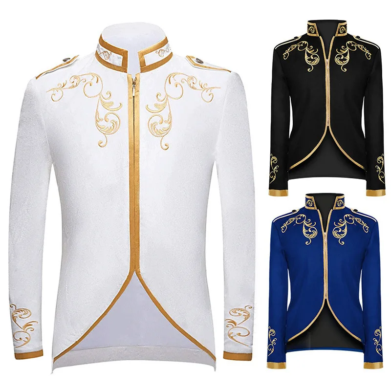 

loween Medieval Prince Embroidered Men's Jaet Performance Costume Stage Outfit Retro Sle Court Prince Costume