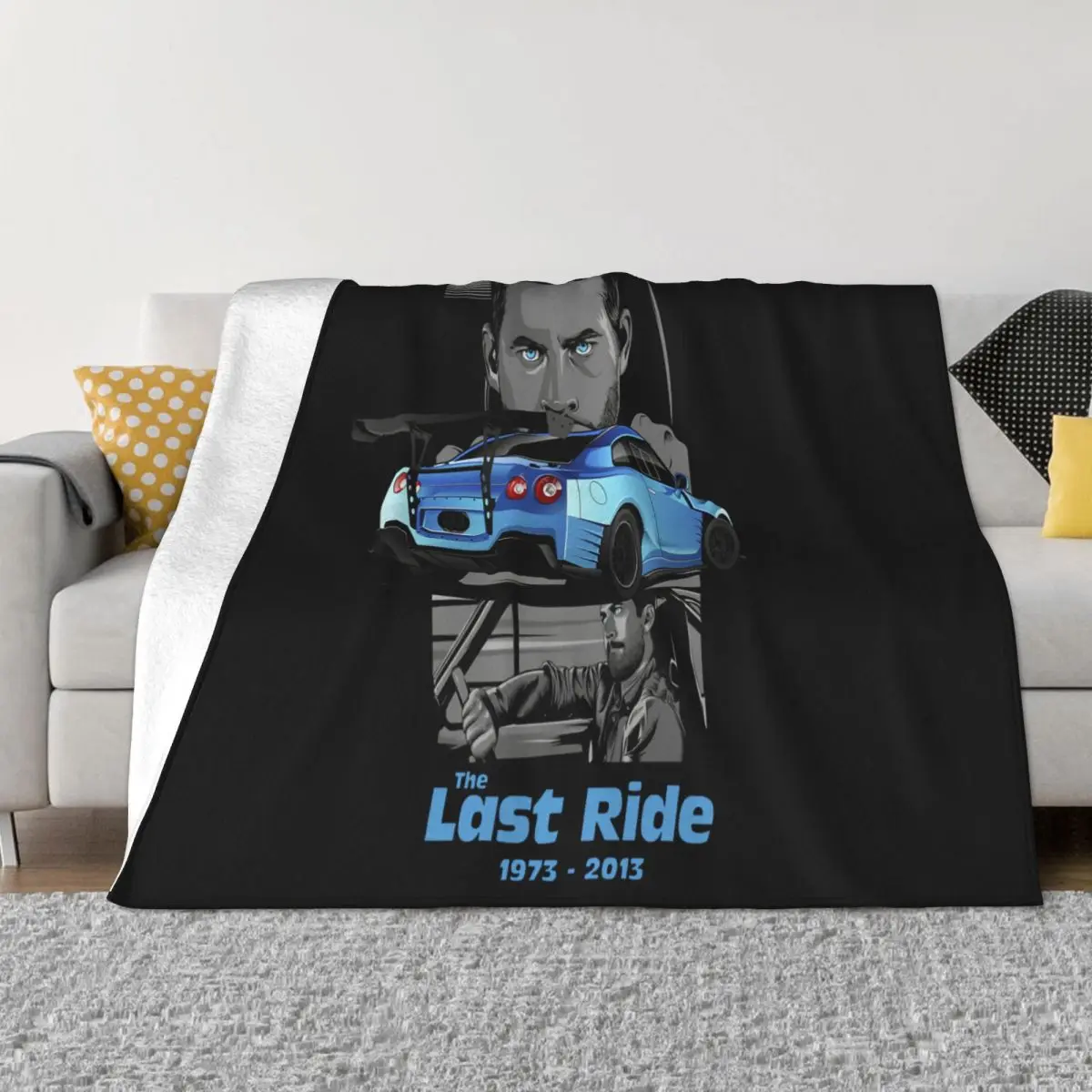 2020 Fashion Hot Sale Paul Walker Last Ride Mens Blue Car 1973 2013 White Dt Throw Blanket