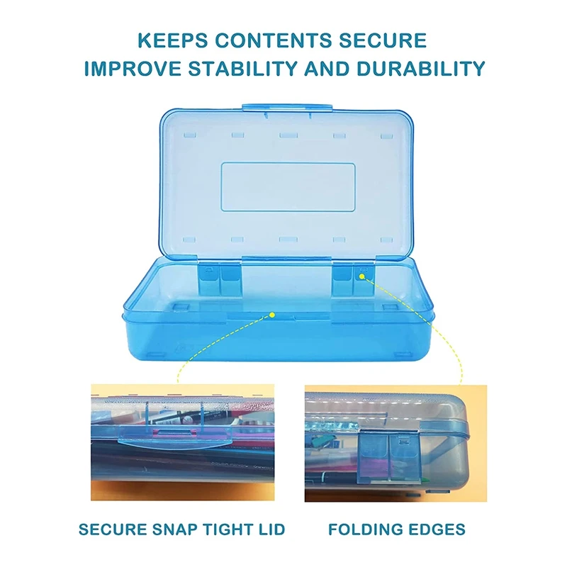 Caja de lápices translúcida de plástico para niños, estuches de lápices de capacidad con tapa apretada a presión, organizador para bolígrafos y lápices