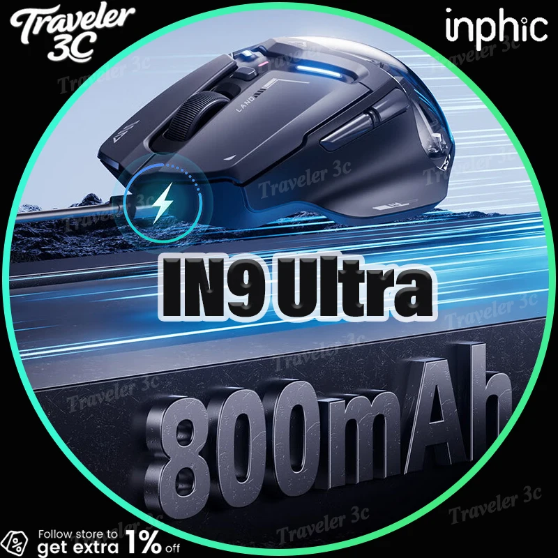 

NEW INPHIC IN9 Ultra Three Mode Wireless 8K Gaming Mouse Right hand Ergonomic PAW3950 750IPS KP950B OLED Screen Nano 8K 800mah