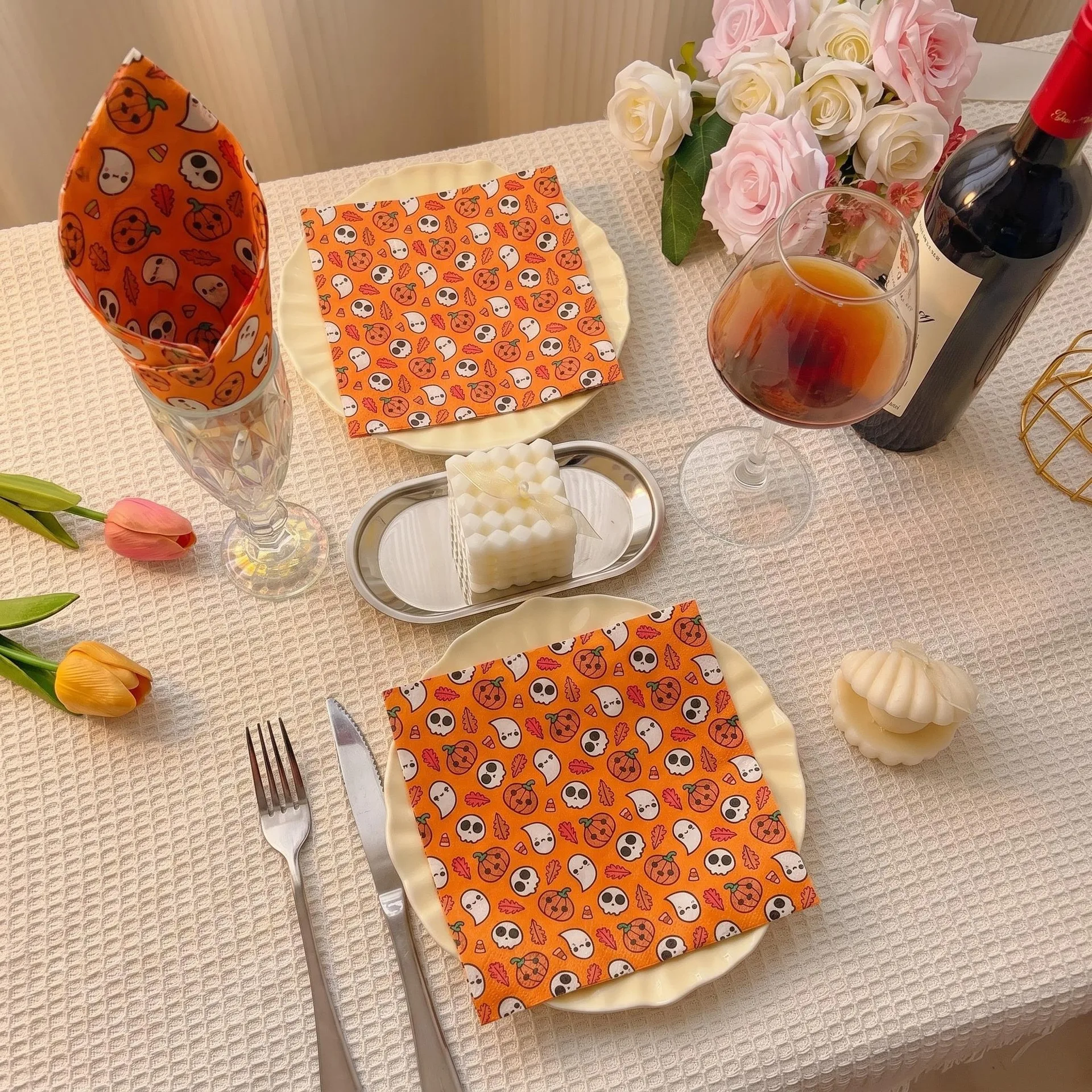 20Pcs/bag Cartoon Pumpkin Ghost Disposable Paper Napkins Tissues Towel for Halloween Theme Party Decoration