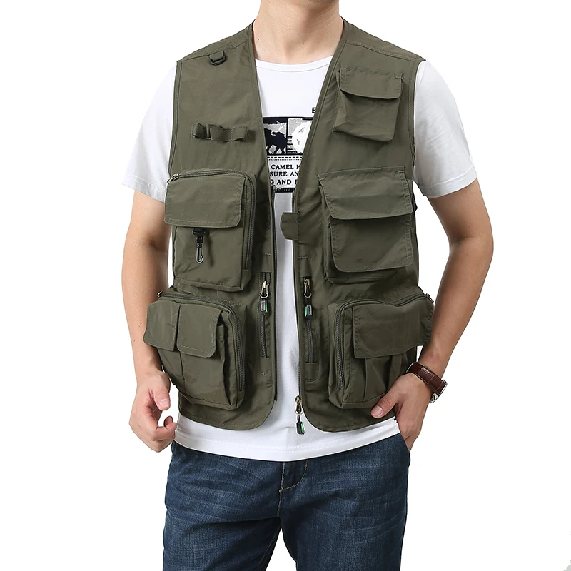 

Man Work Multi Pocket Motorcyclist Lightweight Fishing Clothing Hunting Camping Men's Sleeveless Jacket Embroidered Vest Padded