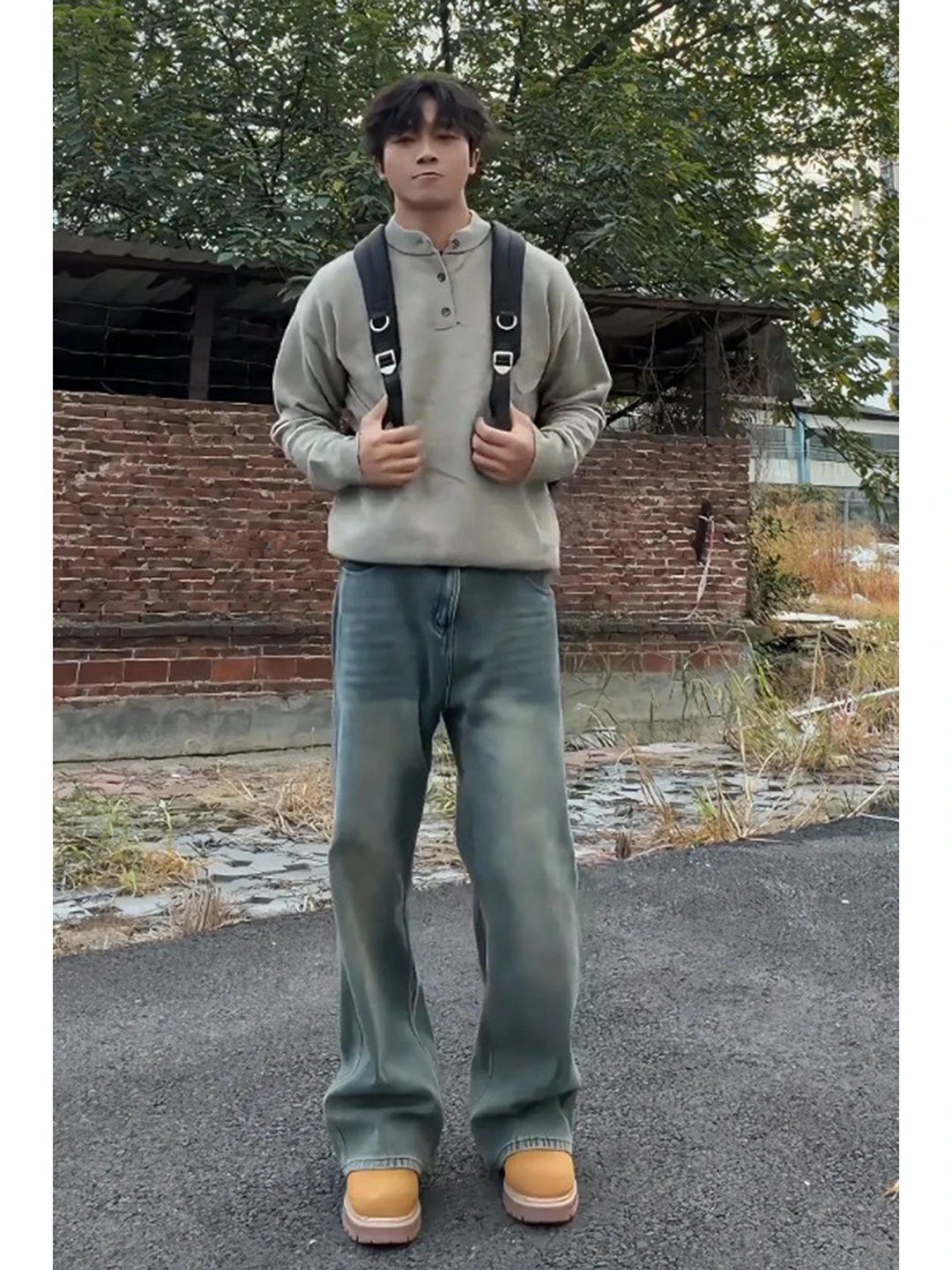 

Мужской вязаный джемпер с воротником хенли, осенне-зимний, молодежный, базовый слой, американский ретро-стиль, мягкий полиэстер