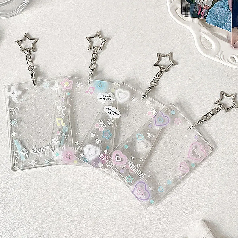 1pc Korean Style Glitter Photocard Holder Transparent 3 Inch Photo Sleeve Idol Card Storage Display Pouch Bag Charm for Fans