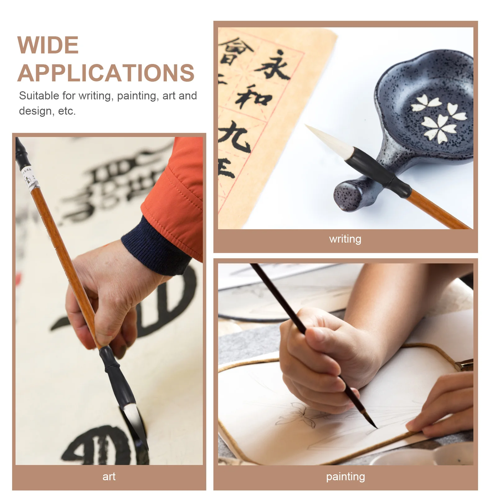 

9pcs Calligraphy Brush Pen Set Chinese Painting Stationery Black Color Writing Tools for Art Design Sheep Handle