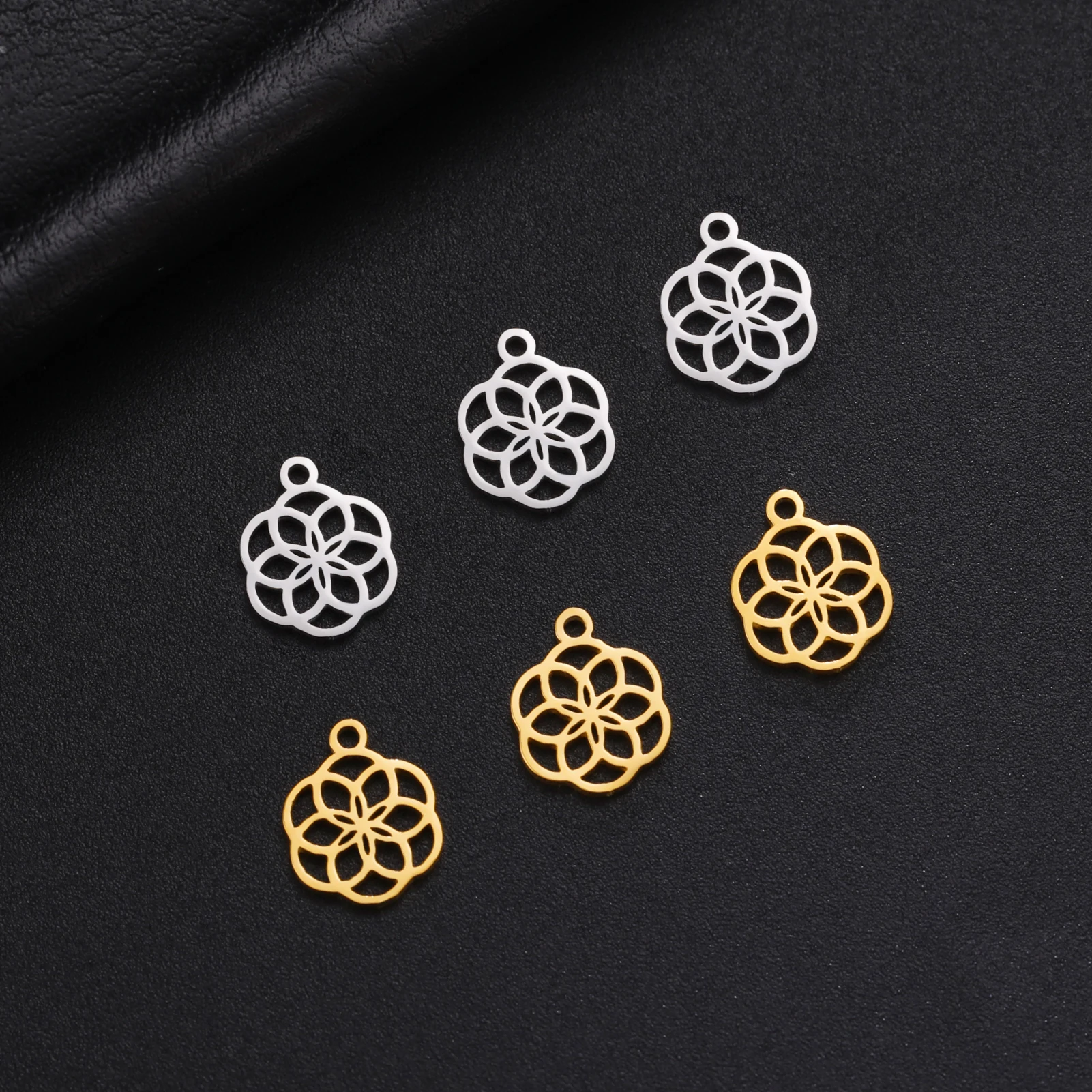 Skyrim 5pcs/lot 10mm Small Flower of Life Charms for Jewelry Making Stainless Steel Gold Color DIY Pendant for Necklace Bracelet