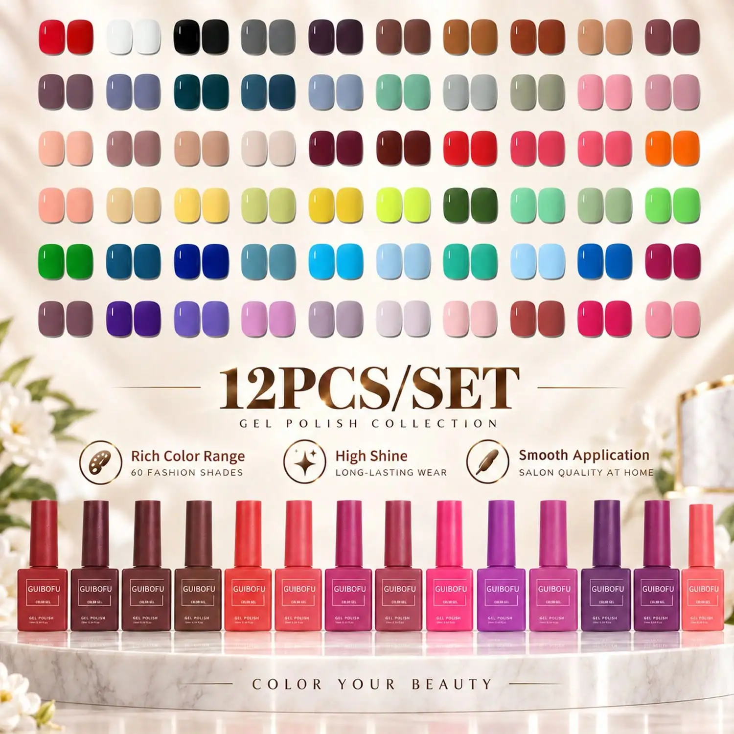 12PCS 15ml Gel Polish Set,Glossy Solid Color Gel for Spring Summer Fall Winter Nails, Women's DIY Manicure,Nail Art,Soak Off UV