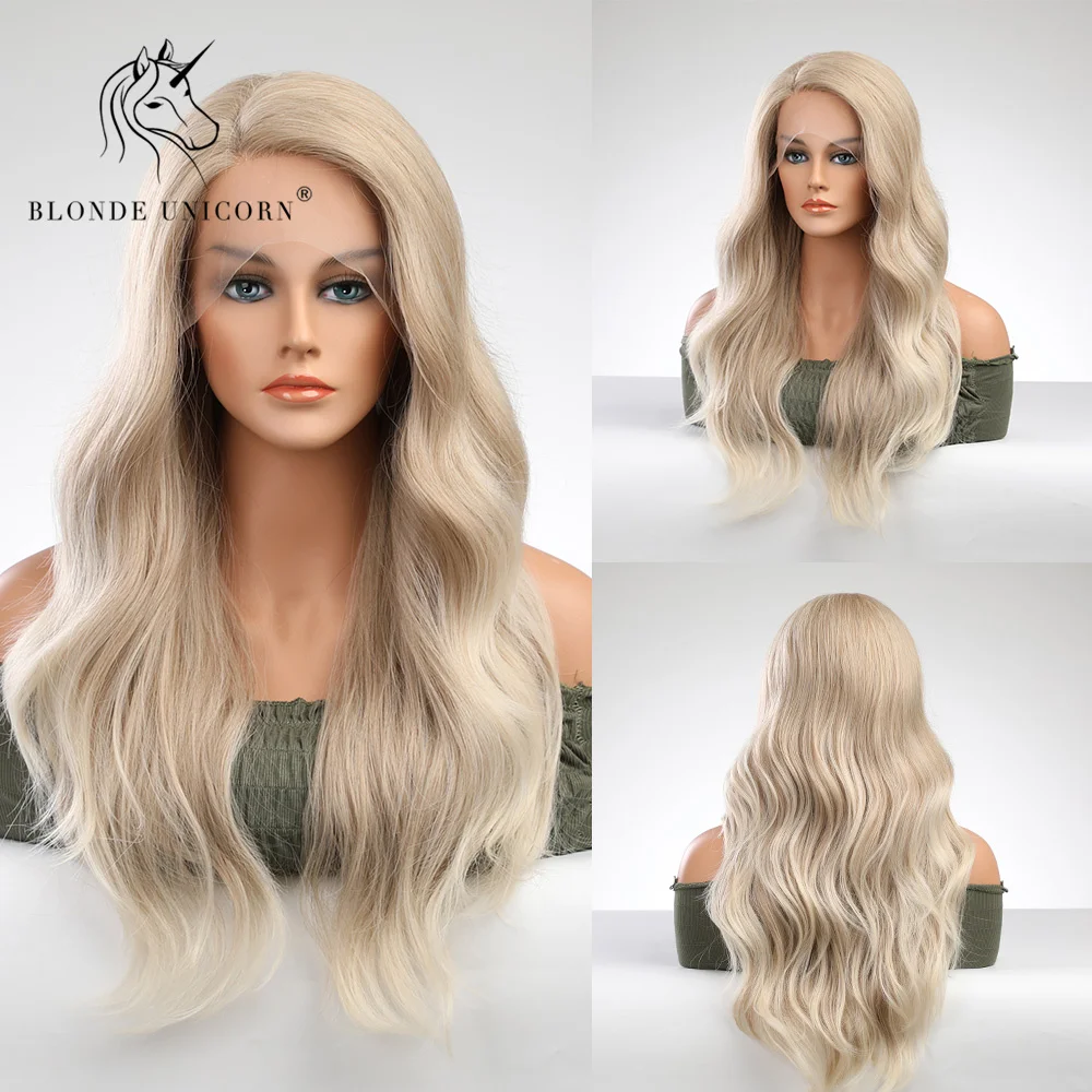 

Blonde Unicorn Lace Front Wig Blonde Platinum Medium Long Wavy Synthetic Lace For Women Heat Resistant Daily Party Cosplay Use