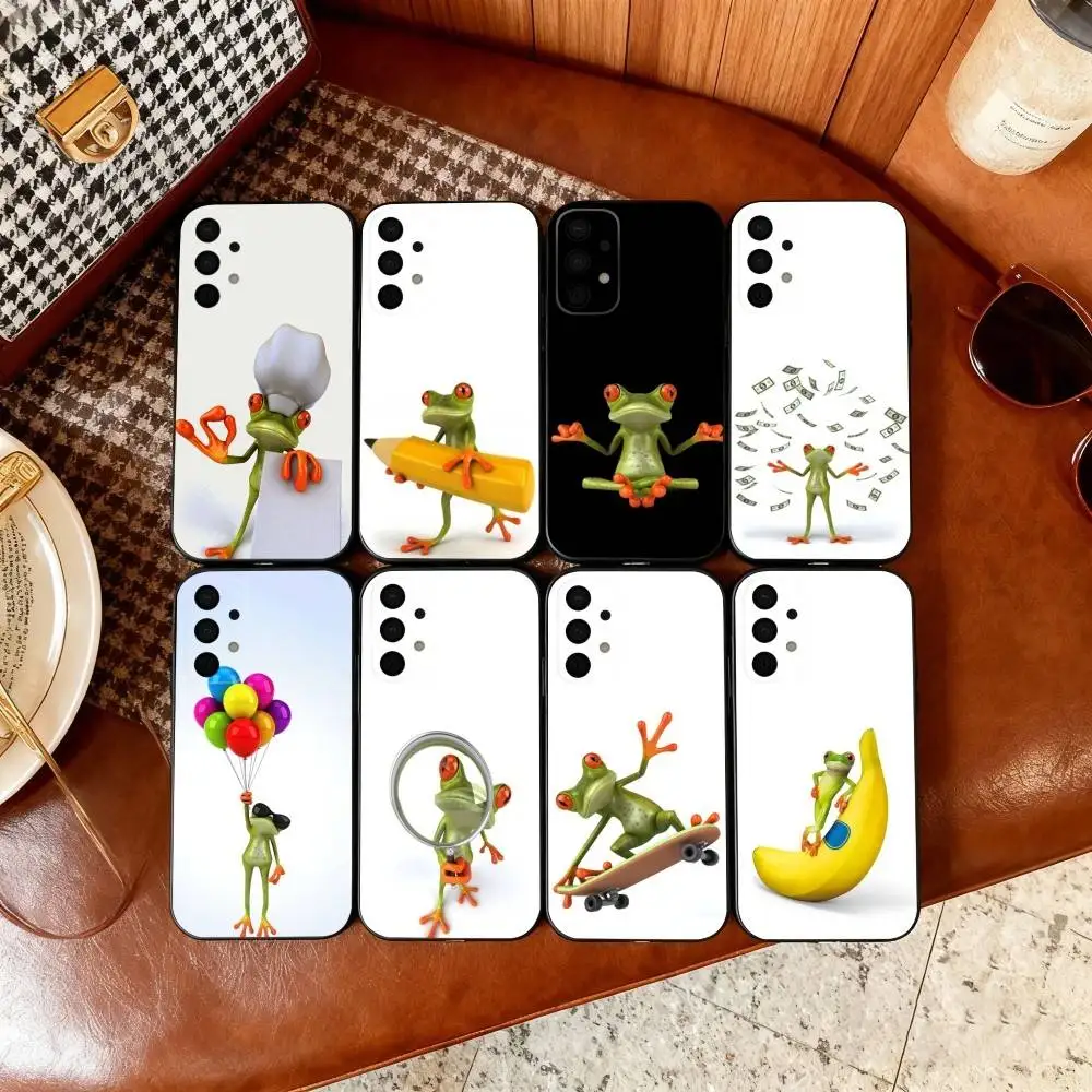 

C-Cute F-Funny F-Frog Phone Case For Samsung Galaxy A73,A72,A71,A70,A53,A52,A51,Soft Silicone Black Cover