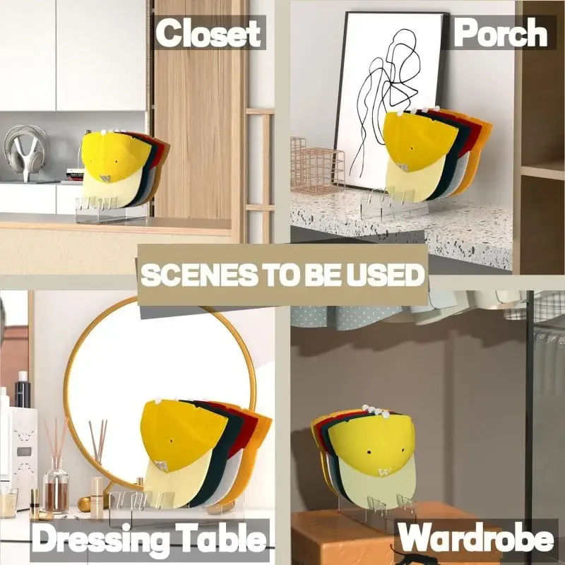 Hat Stand for Baseball Caps 7-Holes Baseball Cap Display Rack No Install Acrylic Hat Organizer for 14 Baseball Caps