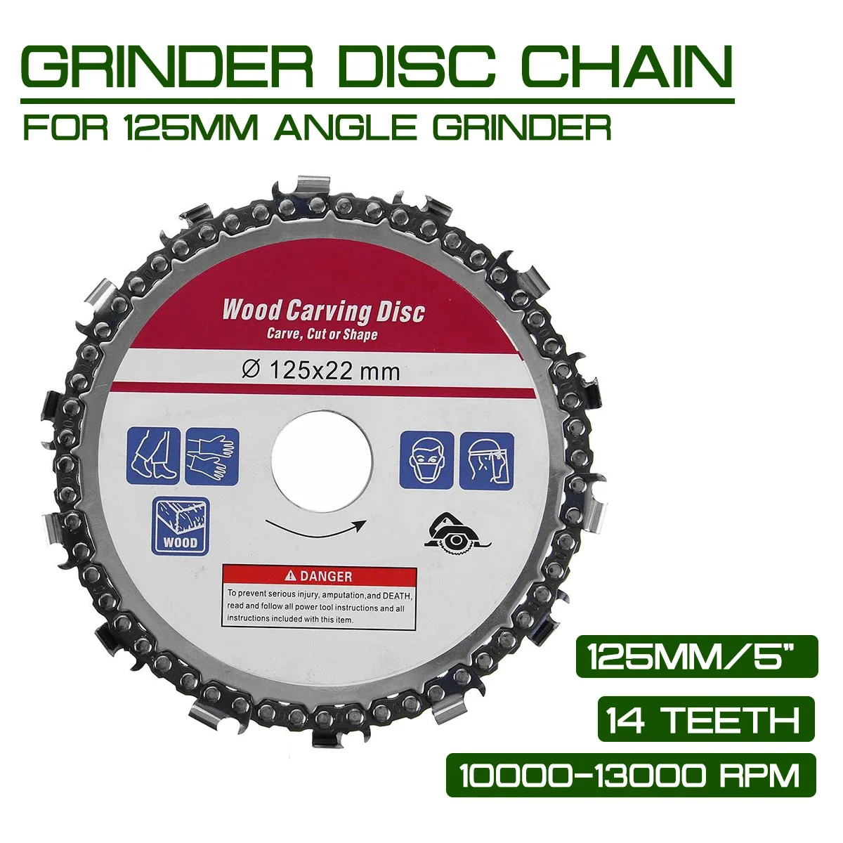 

Upgrade 125mm 5 Inch Grinder Disc and Chain 14 Tooth Fine Abrasive Cut Chain Electricity For 125mm Angle Grinder