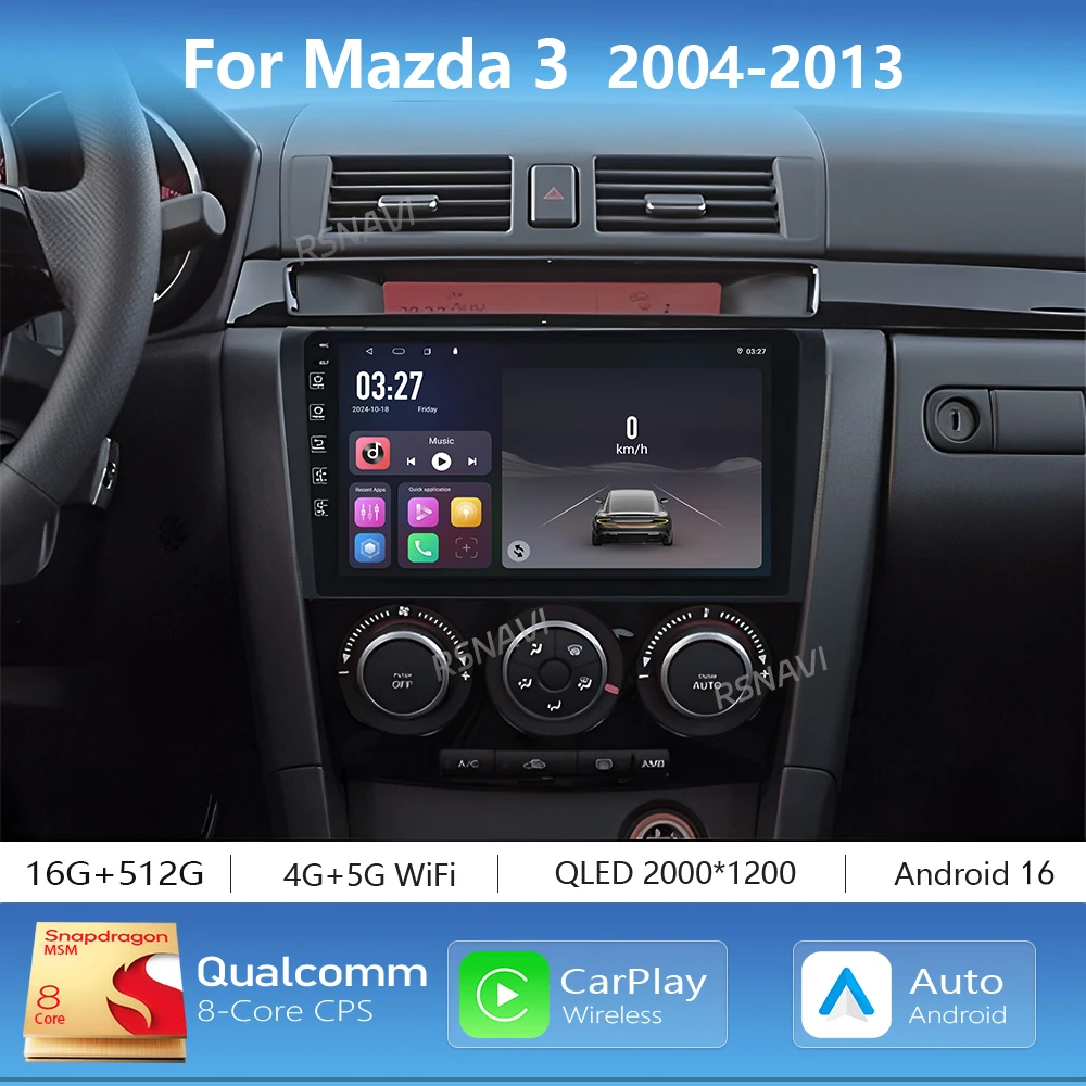 

Android 16 Carplay Car Player Radio Multimedia For Mazda 3 bk maxx axel 2004-2013 Navigation Autoradio GPS Stereo 2Din Head Unit