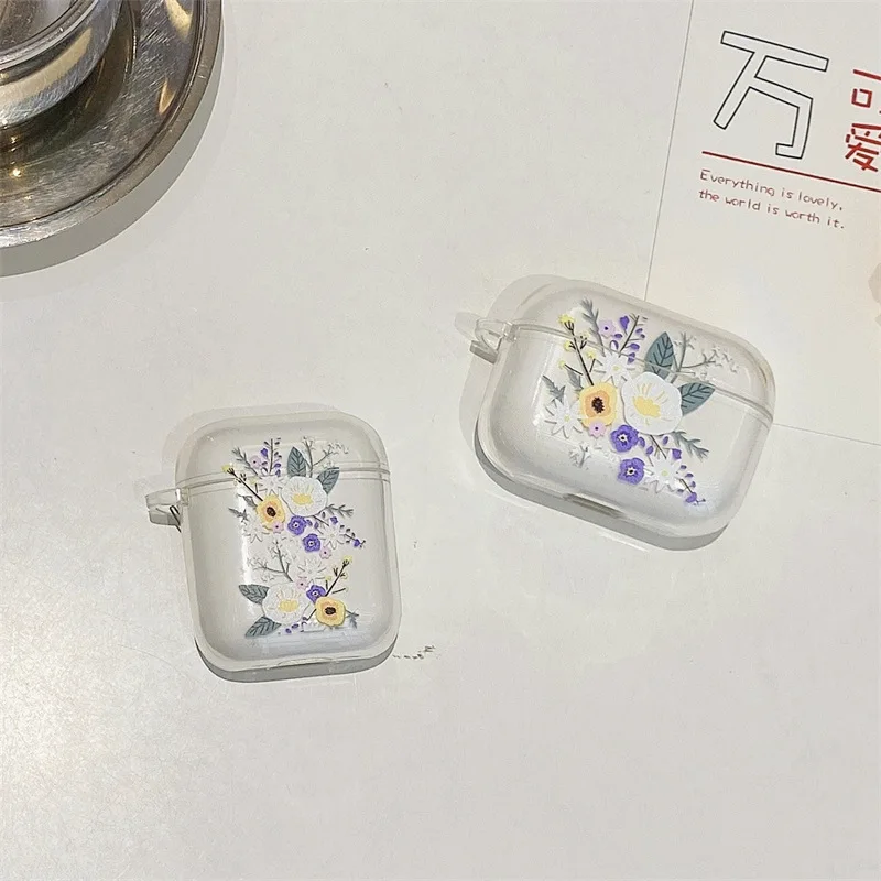 Nghệ Thuật Hoa Tai Nghe Chụp Tai Dành Cho Tai Nghe Apple Airpods 1/2 Ốp Lưng Trong Suốt Họa Tiết Hoa Cho Apple AirPod Pro Bảo Vệ Vỏ