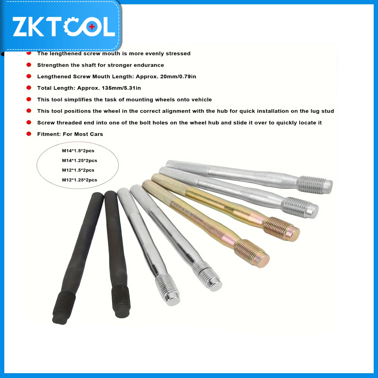 Wheel Stud Alignment Pin Kit 10 Pieces Car Wheel Alignment Pin Steel Alloy Fixed Alignment Tool M14x1.5/1.25 M12x1.5/1.25