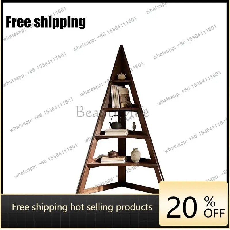 YJ New Chinese North American Black Walnut Solid Wood Bookshelf Locker Bogu Rack Furniture
