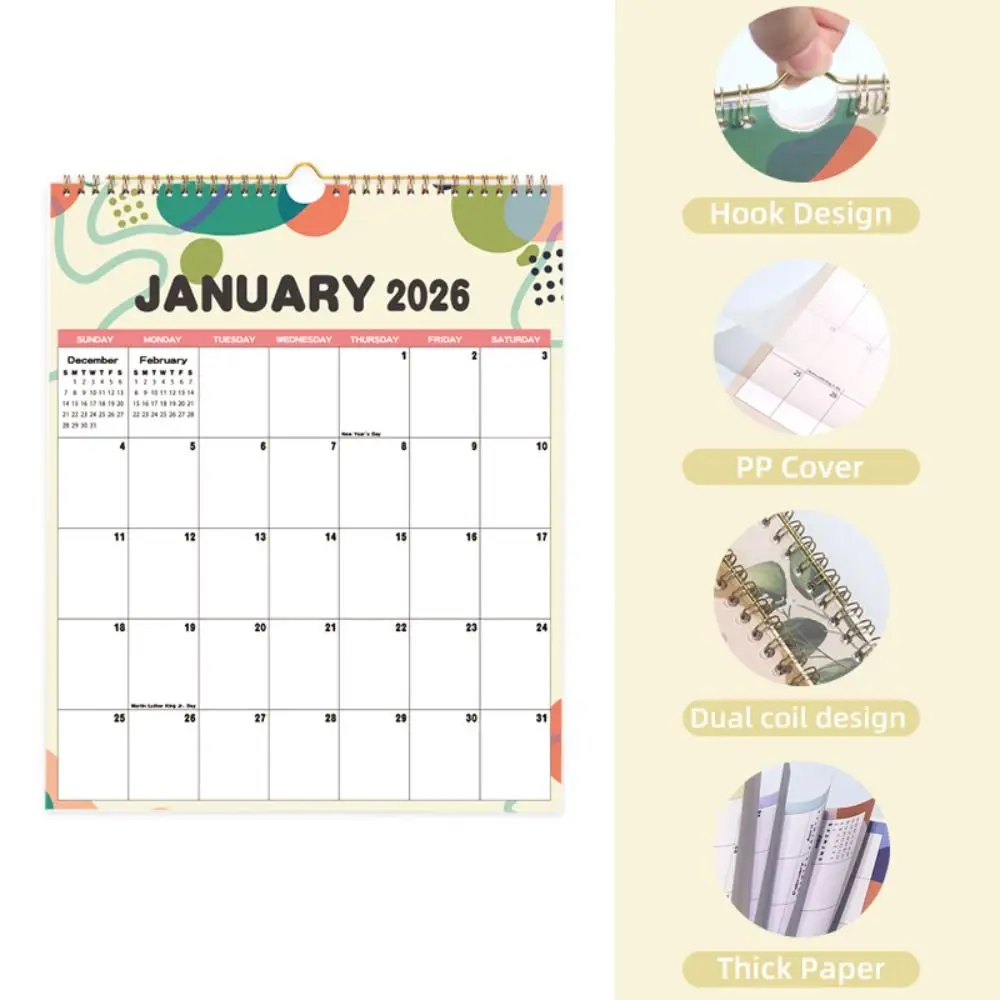 Calendario pianificatore giornaliero con rilegatura a filo Calendario da parete pieghevole per studio 2026 gennaio 2026 - dicembre 2026 Calendario da appendere colorato da viaggio