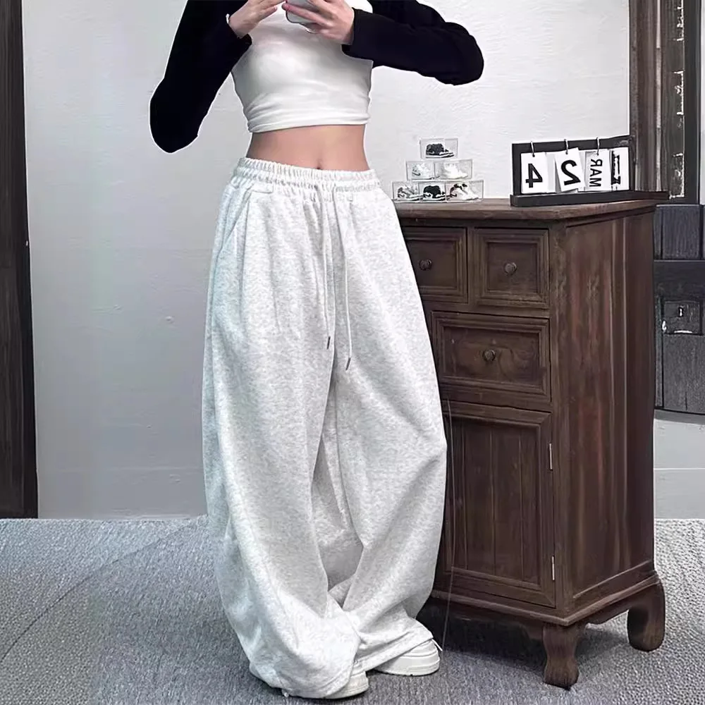 2025 Women's Premium Straight-Leg Joggers Elastic Cuffs Fleece-Lined Heavyweight Streetwear Loose Fit Sport Pants