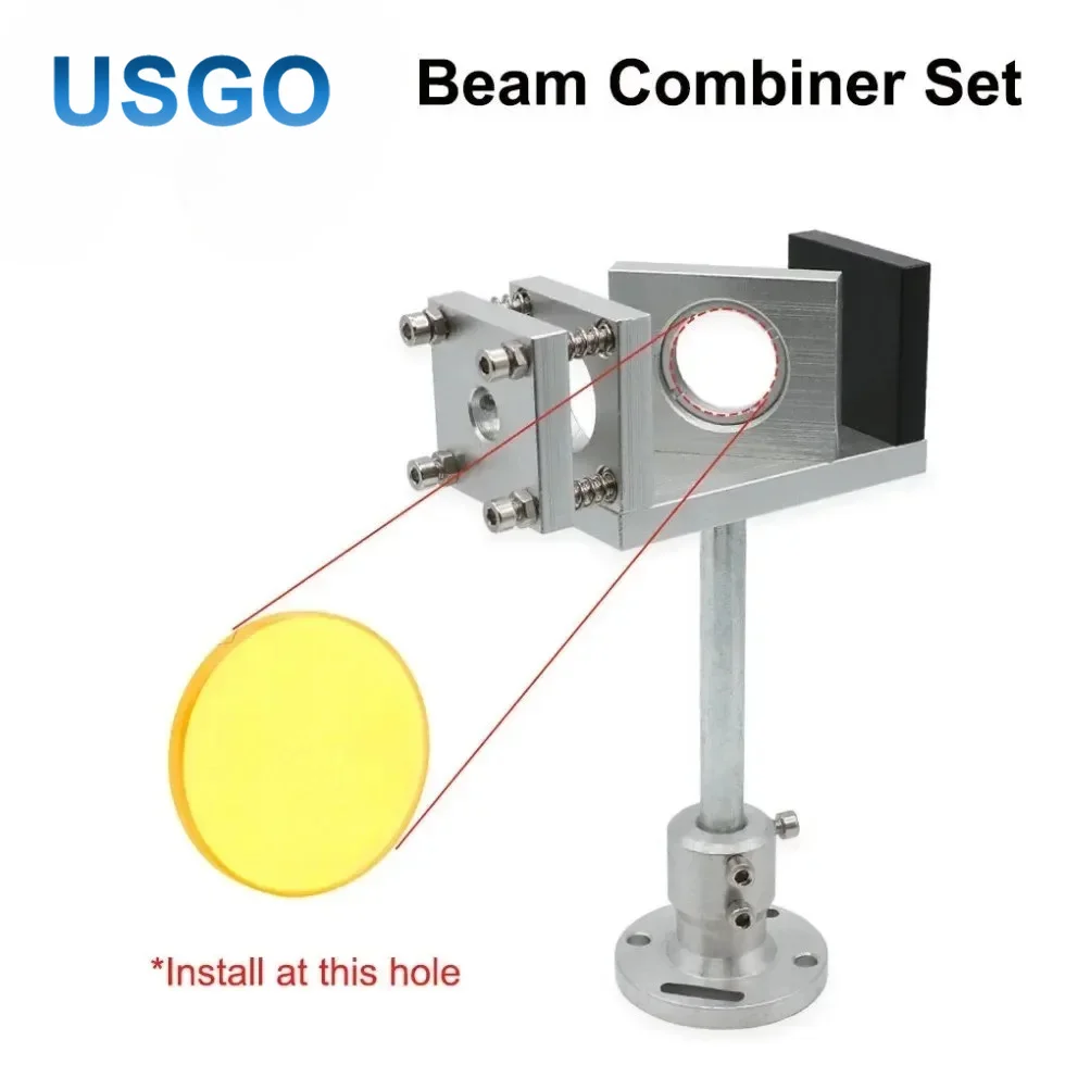 USGO CO2 Laser Beam Combiner Set Dia 20mm 25mm ZnSe Lens Mount Bracket with Red Pointer for Laser Engraving Machine