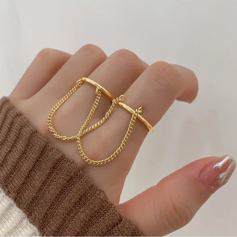 Korean Fashion Personality Adjustable Finger Rings for Women Men Punk Cool Trend Double Chain Double Ring Jewelry Anillos Mujer