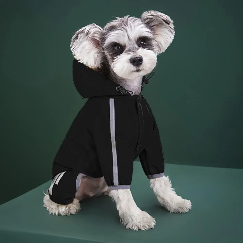 Atmungsaktiver Hunde-Regenmantel Wasserdichter Hunde-Regenmantel mit Kapuze Leinenloch Reflektierende Streifen Regenjacke für Kleine und Mittelgroße Hunde
