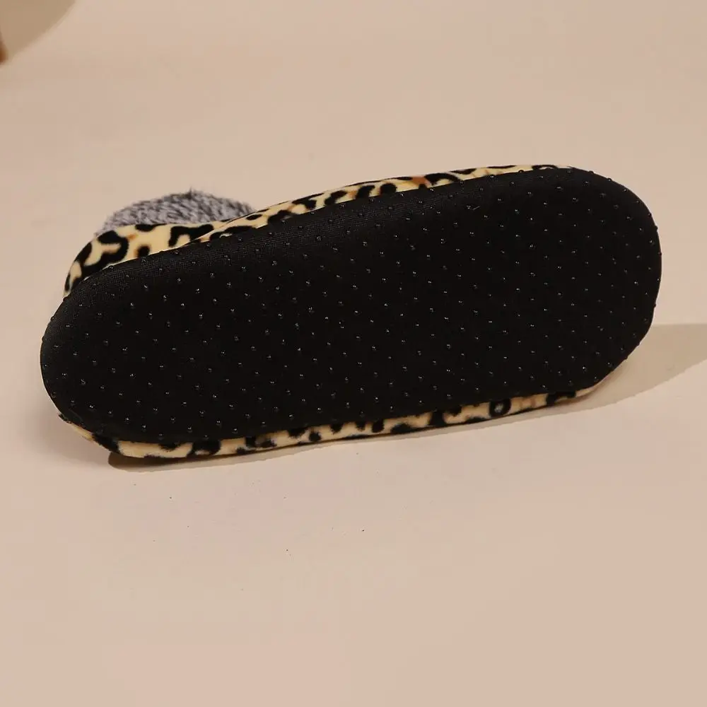 Soft Leopard Print Slipper Socks Women Non Slip Plush Hem Fleece Thicken Socks Fleecing Hosiery Warm Tube Socks Warm