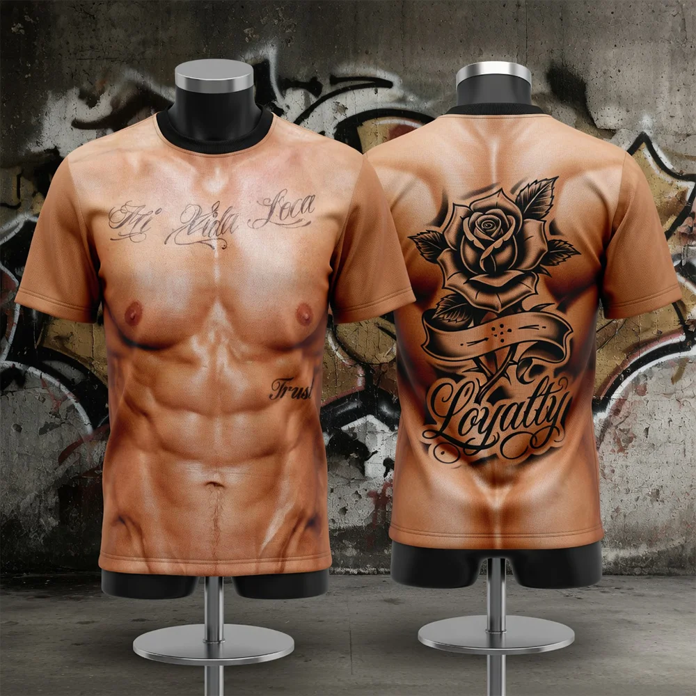 Unisex Funny Fake 3D Printed Muscle T-Shirt Male Summer Fashion Casual Sports T Shirt Clothing Streetwear Clothes Tops for Kids