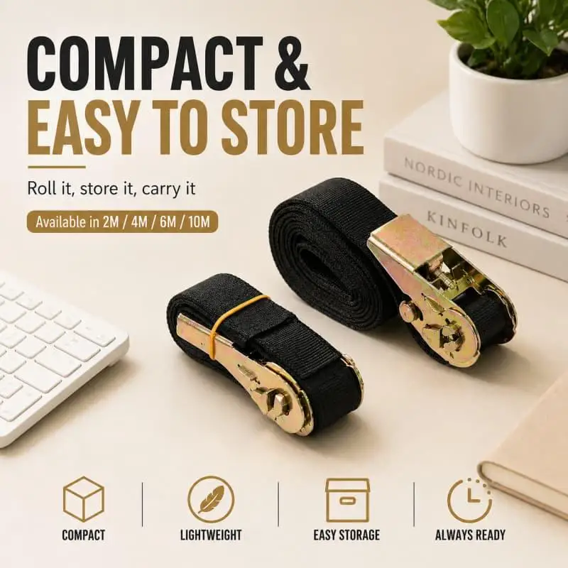 Cargo Strap Lashing Heavy Duty Adjustable Ratchet Strap Cargo Rope 1PC