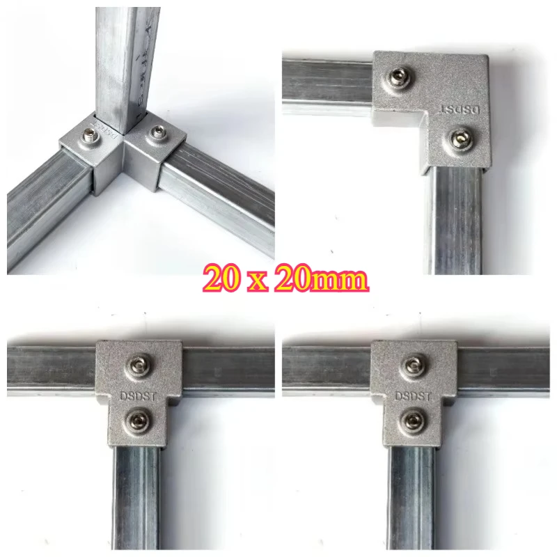 OD 20x20mm Square Tube Connection Piece Aluminum Alloy Elbow Tee Fasteners Square Steel Fixed Clips