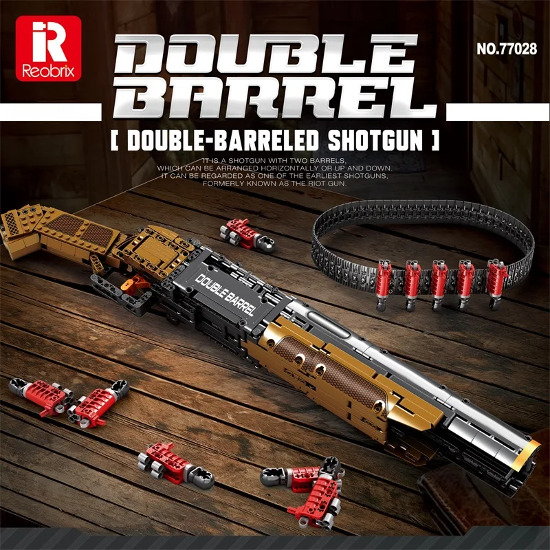 77028 Double barreled Shotgun 933pcs Assembled Building Blocks Bricks Guns Series Model Kids Toys Boys Birthday Gifts