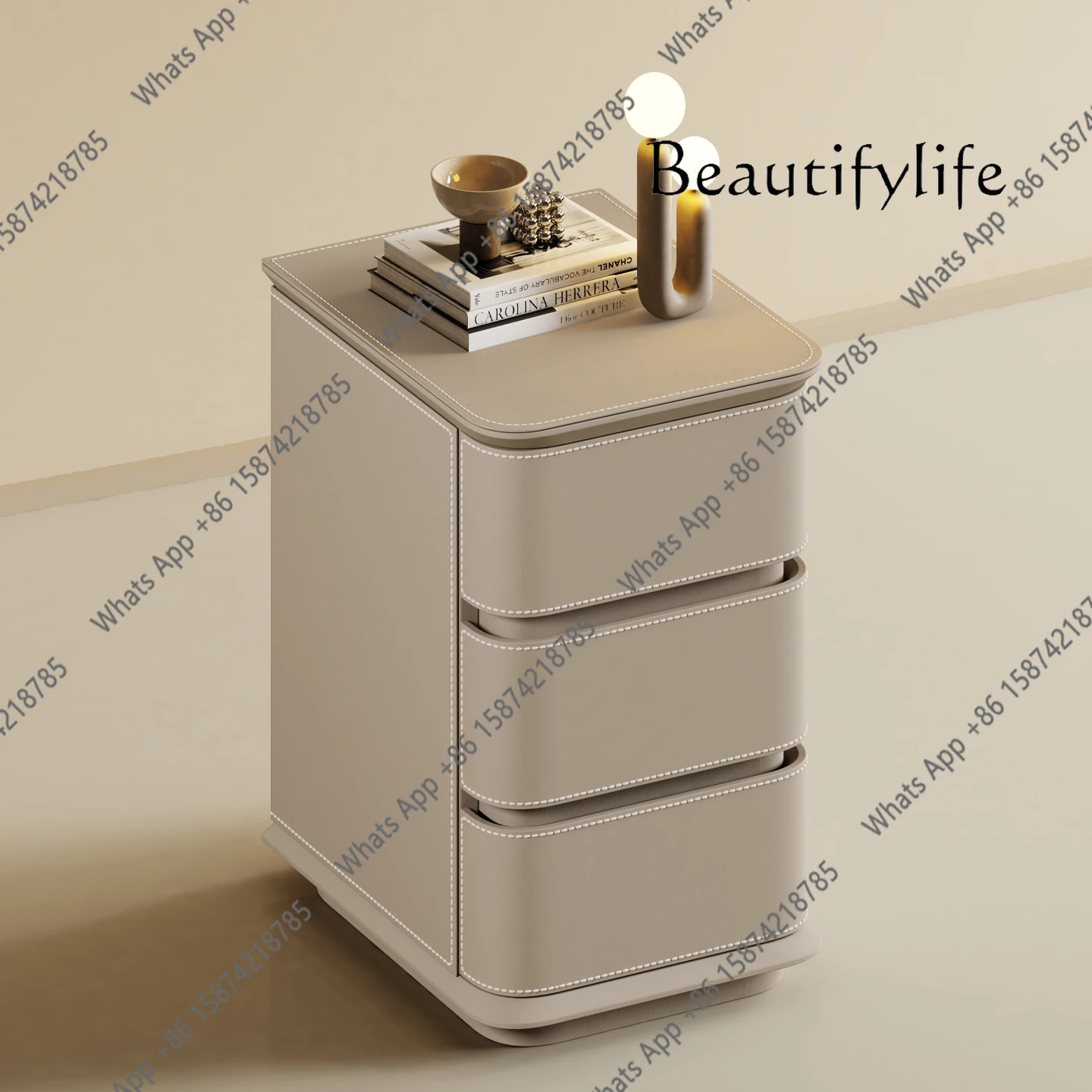 Zx Modern Simple Small Extremely Narrow All-solid Wood Bedside Table Italian Light Luxury High-end Three-draw Bedside Table