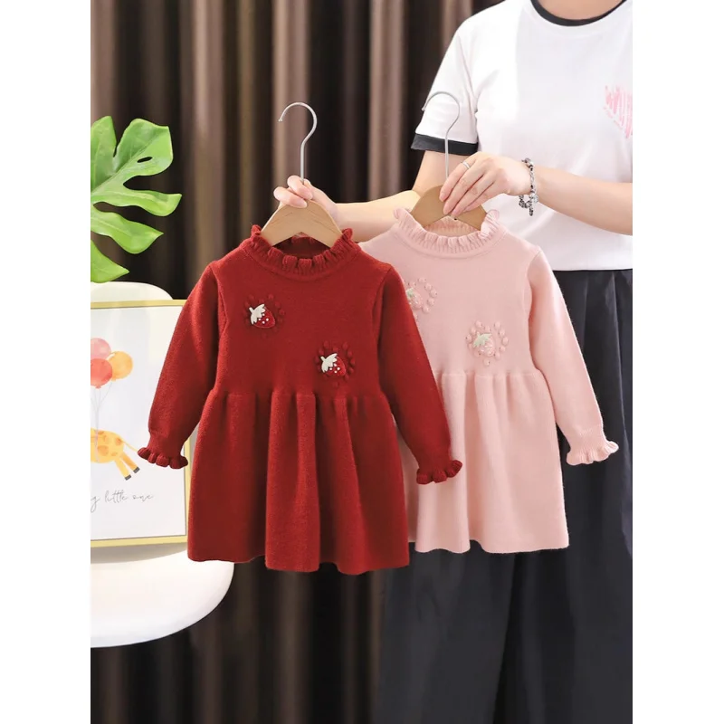 

Girls' Sweater Dress2025New Year's New Cute Princess Sweet Knitted Dress for Baby Girls Fashionable