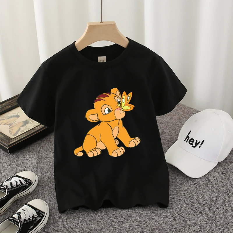 Mufasa Lion King Kids T-shirt Cotton Disney Movie Simba Role Cartoon Print Tee Shirt Boy Childern's Streetwear Clothes Cute Gift