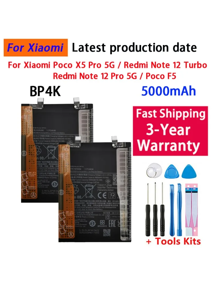 100% neuer Akku BP4K für Xiaomi Poco X5 Pro 5G / REDMI Note 12 Pro / Poco F5 / Note 12 Turbo + kostenlose Werkzeuge