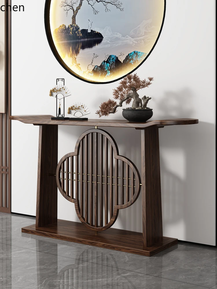 HXL Entryway Table Ebony Wood Strip Case Altar Table Wall-Mounted Entryway Cabinet Ultra-Narrow Cabinet