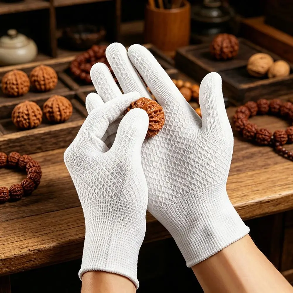 12 Pairs Pineapple Antique Work Gloves Breathable Wear-Resistant Hand Bead Polishing Glove Comfortable Solid Color
