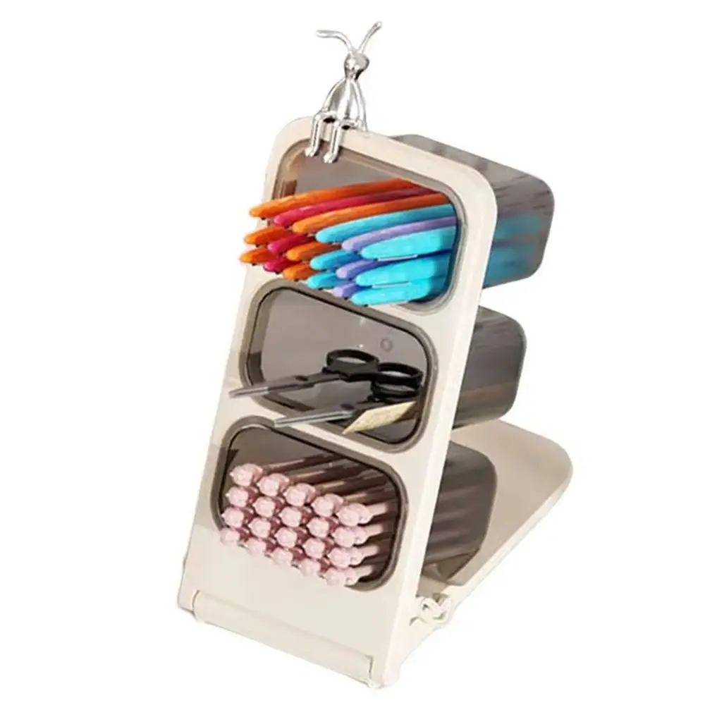 

Removable Desktop Slanting Organizer Large Capacity with Rabbit Ornament Slanted Pen Holder Plastic Divided