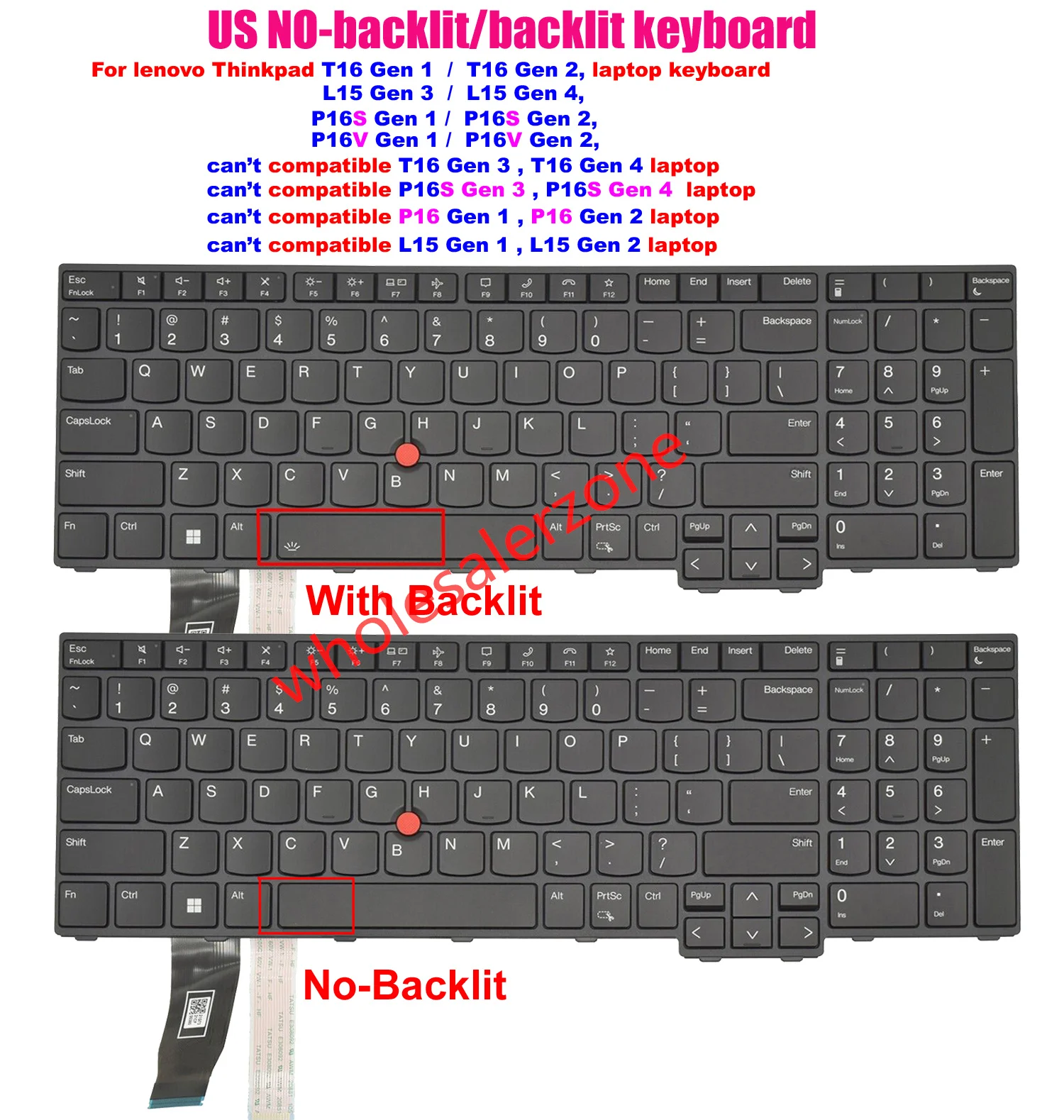 

New Keyboard For lenovo Thinkpad T16 Gen 1 / Gen 2 Thinkpad P16S P16V Gen 1 /Gen 2,Thinkpad L15 Gen 3 / Gen 4 laptop US layout