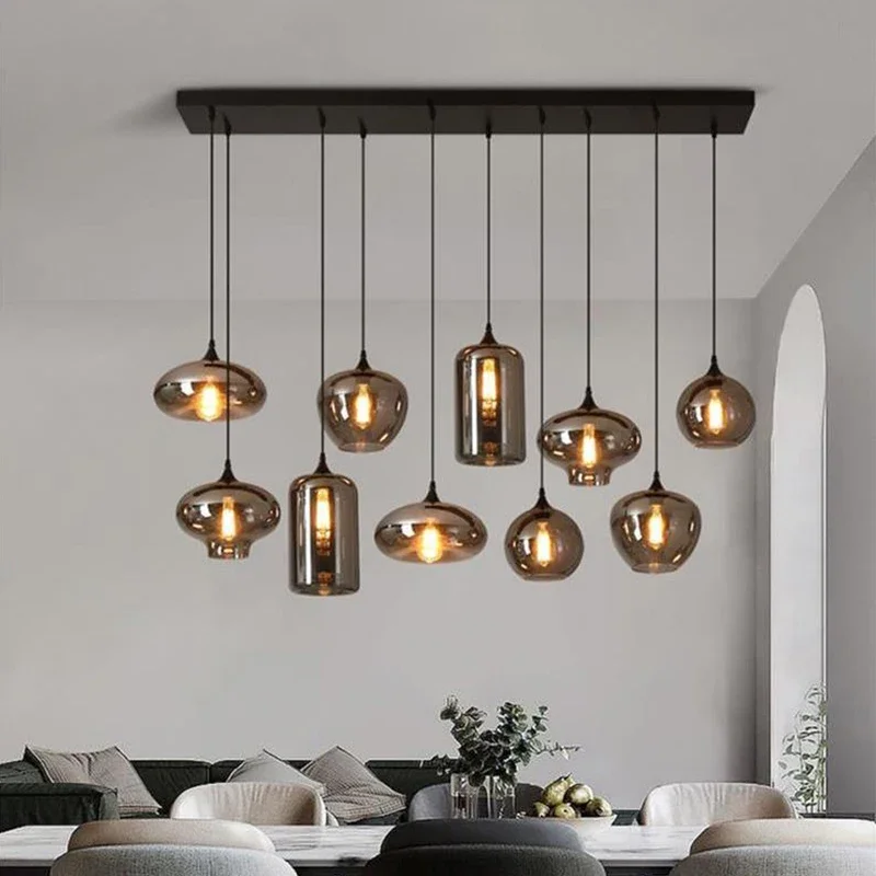 Imagem -03 - Nordic Glass Chandelier in Smoke Grey Single Multi Head Pendant Light Sala de Jantar Café Mesa Gabinete Bar Fixture