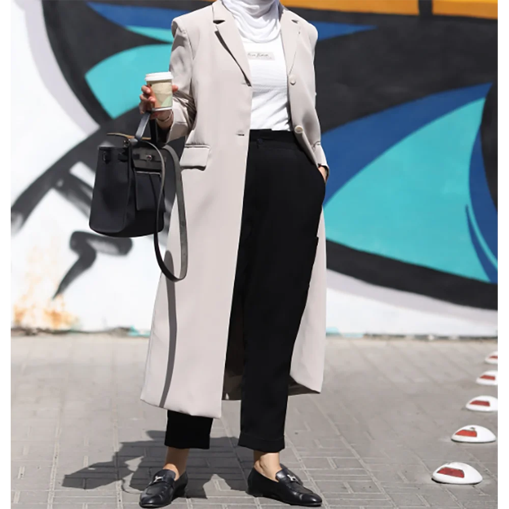 Chaqueta larga de un solo pecho para mujer, abrigo Formal femenino, vestido de Arabia Saudita