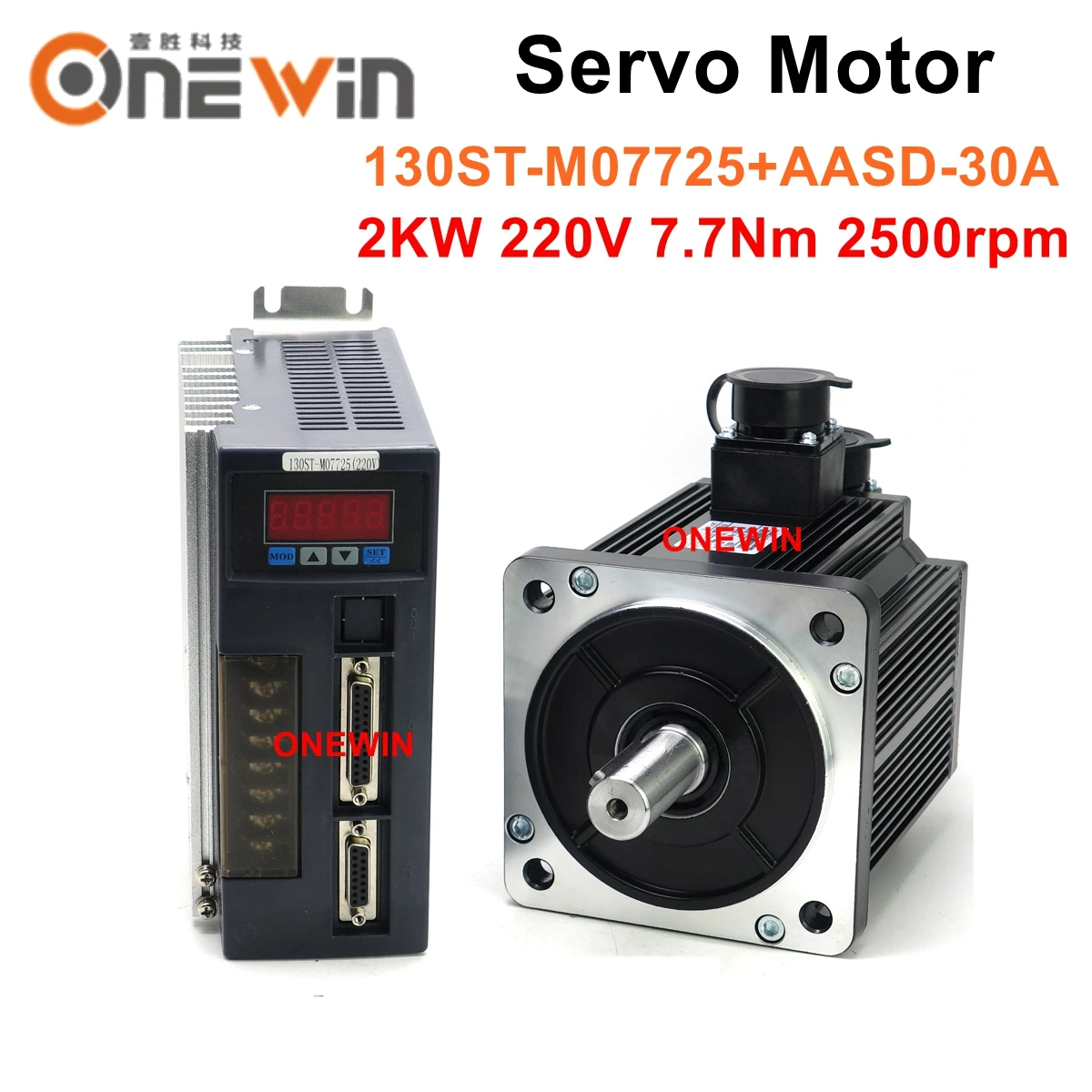 Servo Motor Kit 130st-m07725 Mais Aasd30a Driver Diâmetro 130 mm 220v 7.7nm 2500rpm 2kw ac