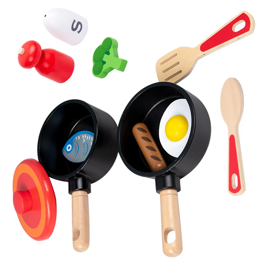 Ensemble de casseroles en bois pour enfants, accessoires de cuisine, ustensiles de jeu, fournitures de jouets, ensemble de jeu pour enfants