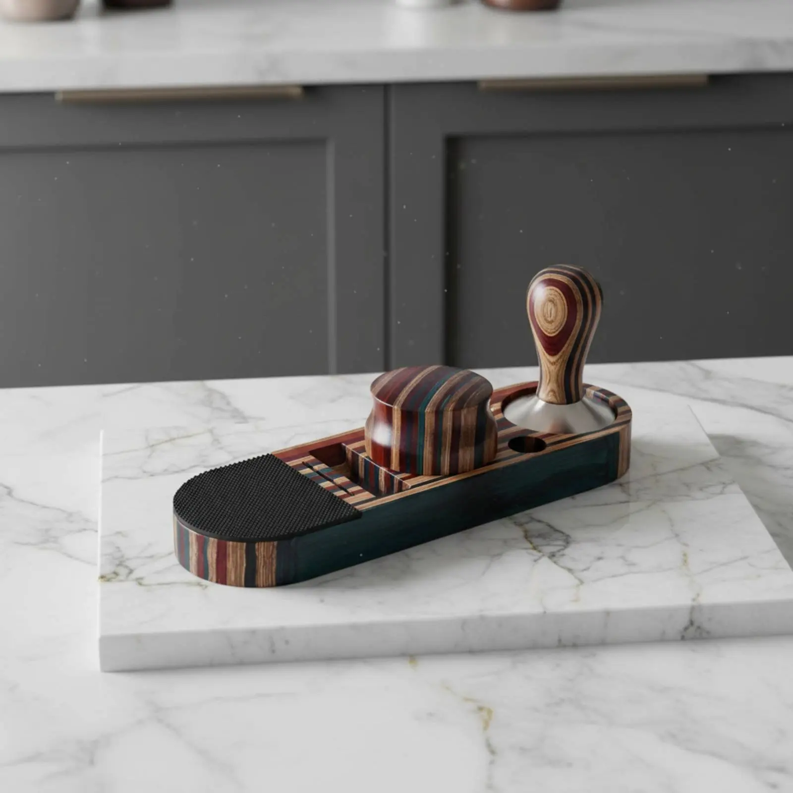 

3 Pieces Coffee Tamper Holder Wood Grain Coffee Distributor Stand Espresso Tamping Station Non-Slip Multi Slot Tamper Station