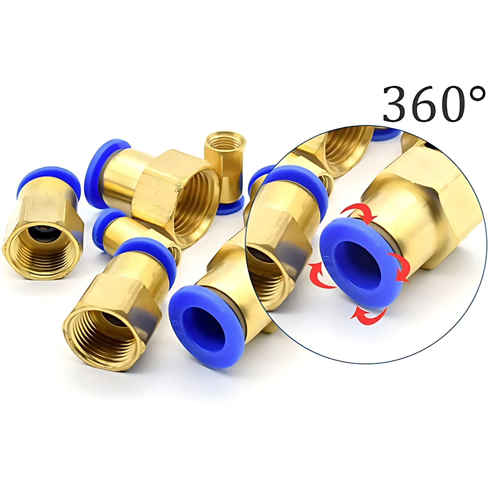 10/50/100/500Pcs PCF Brass Push in Fitting Female Thread Air Hose Connector OD 4/6/8/10/12mm M5 1/8 1/4 3/8 1/2