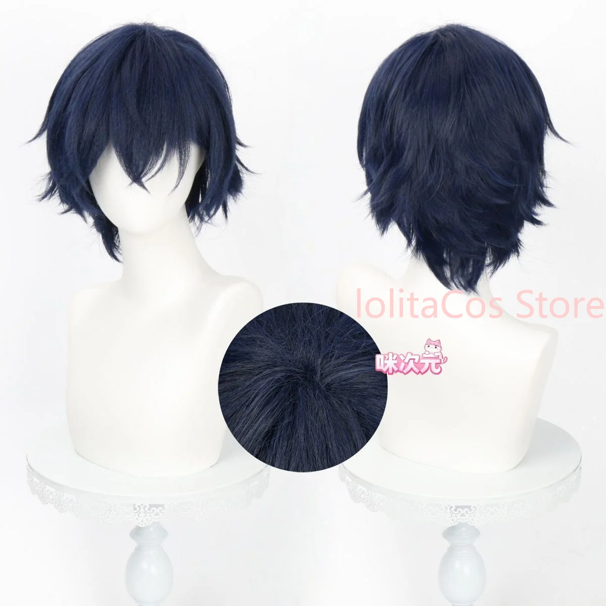 Genshin Impact Valeriy Cosplay Wig Special Dark Blue Short Hair Comic Con Props Role Play Cosplayer Gift Halloween Party view 2