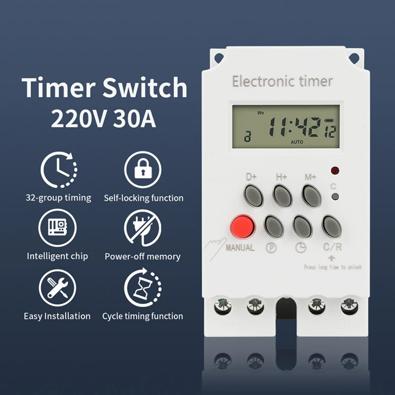 DT16 Timer Switch 30A Big Power Water Pump Timer, Microcomputer Time Control Switch for Home Automation Agriculture Irrigation