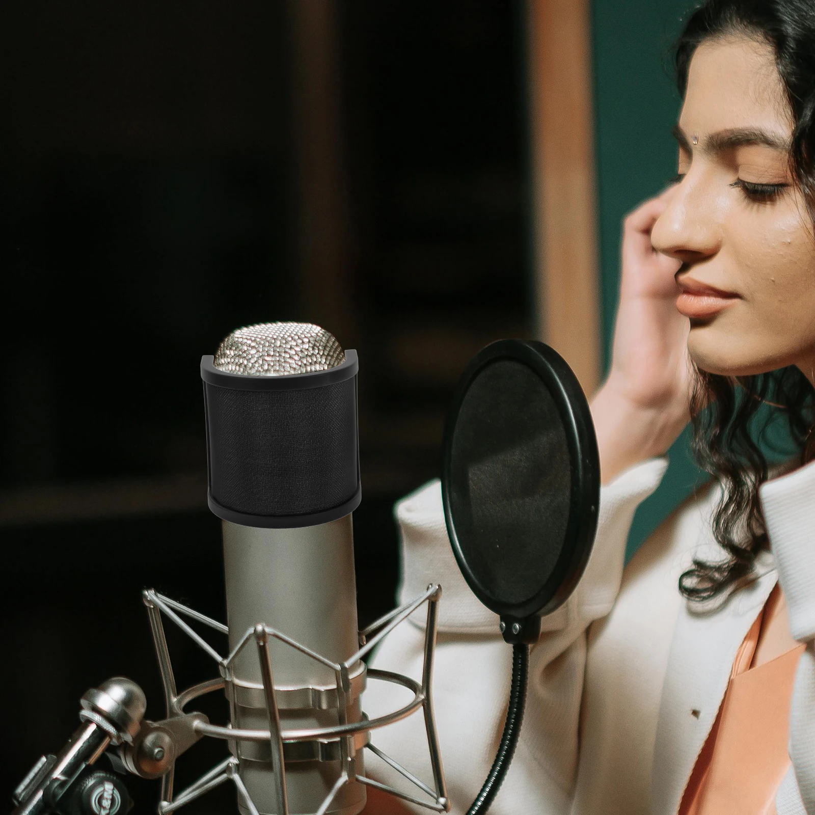 

U Shape Microphone Windscreen Shield Double Layer Pop Filter For Studio Recording Mic Isolation Shield Handheld Mic Windscreen