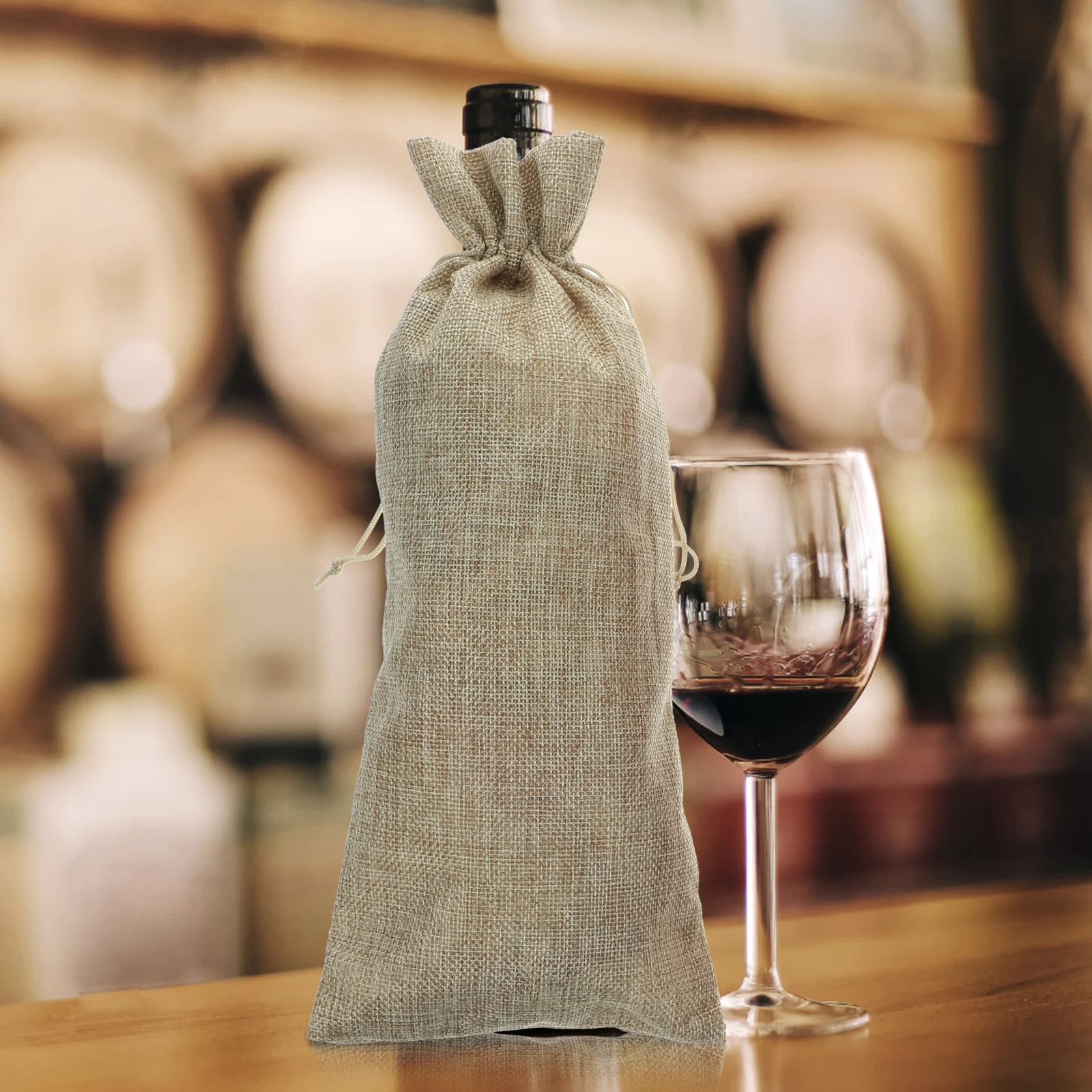 

12pcs Bag For Bottles Gift Bulk Travel Drawstring Imitation Linen Red Brown Packing Stylish Lightweight Tear Resistant