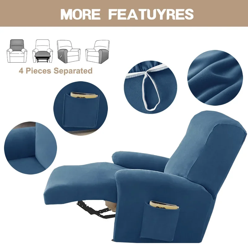 

1 Seater Stretch Velvet Recliner Sofa Cover Armchair Covers Elastic Single Sofa Slipcovers for Living Room Solid Color