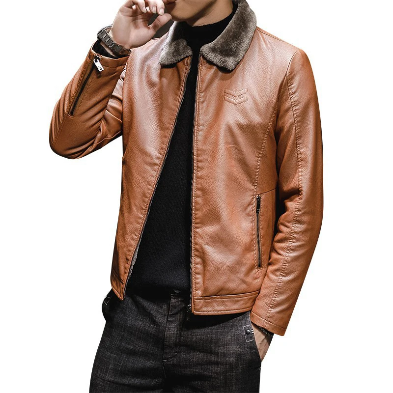 Winter Men's Warm Faux Leather Jackets Fashion Man Streetwear Motorcycle Leather Coats Men Lapel Windbreaker Moto Biker Jackets
